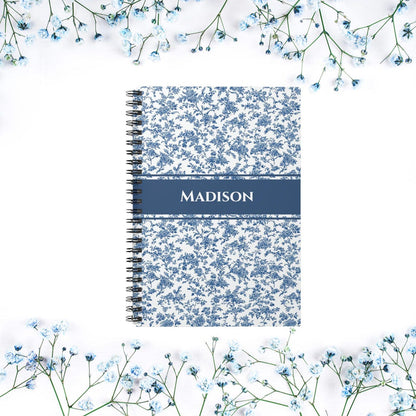 Personalized Chinoiserie Spiral Notebook, Blue Toile Spiral Notebook, Coquette Spiral Notebook, Custom Bridesmaid Gift, Appreciation Gift