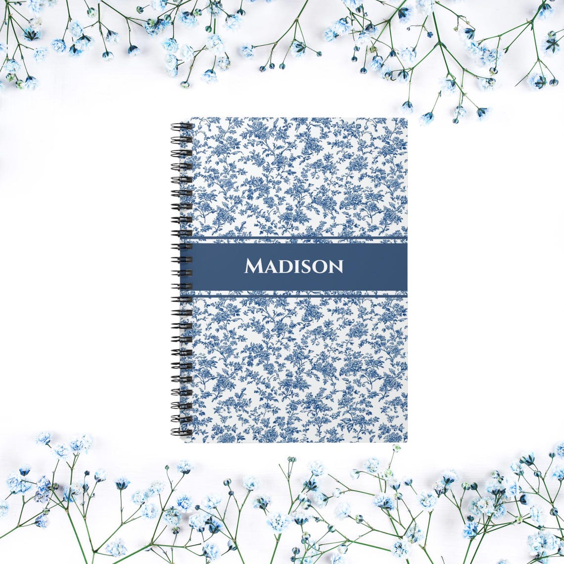 Personalized Chinoiserie Spiral Notebook, Blue Toile Spiral Notebook, Coquette Spiral Notebook, Custom Bridesmaid Gift, Appreciation Gift