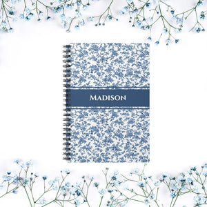 Personalized Chinoiserie Spiral Notebook, Blue Toile Spiral Notebook, Coquette Spiral Notebook, Custom Bridesmaid Gift, Appreciation Gift