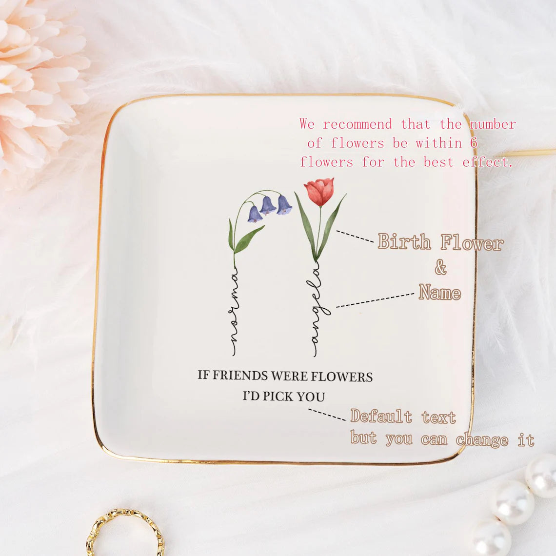 If Friends were Flowers I'd Pick You Ring Dish,Personalized Birth Flower Jewelry Dish,Floral Trinket Dish for Friend,Birthday Gift for BFF