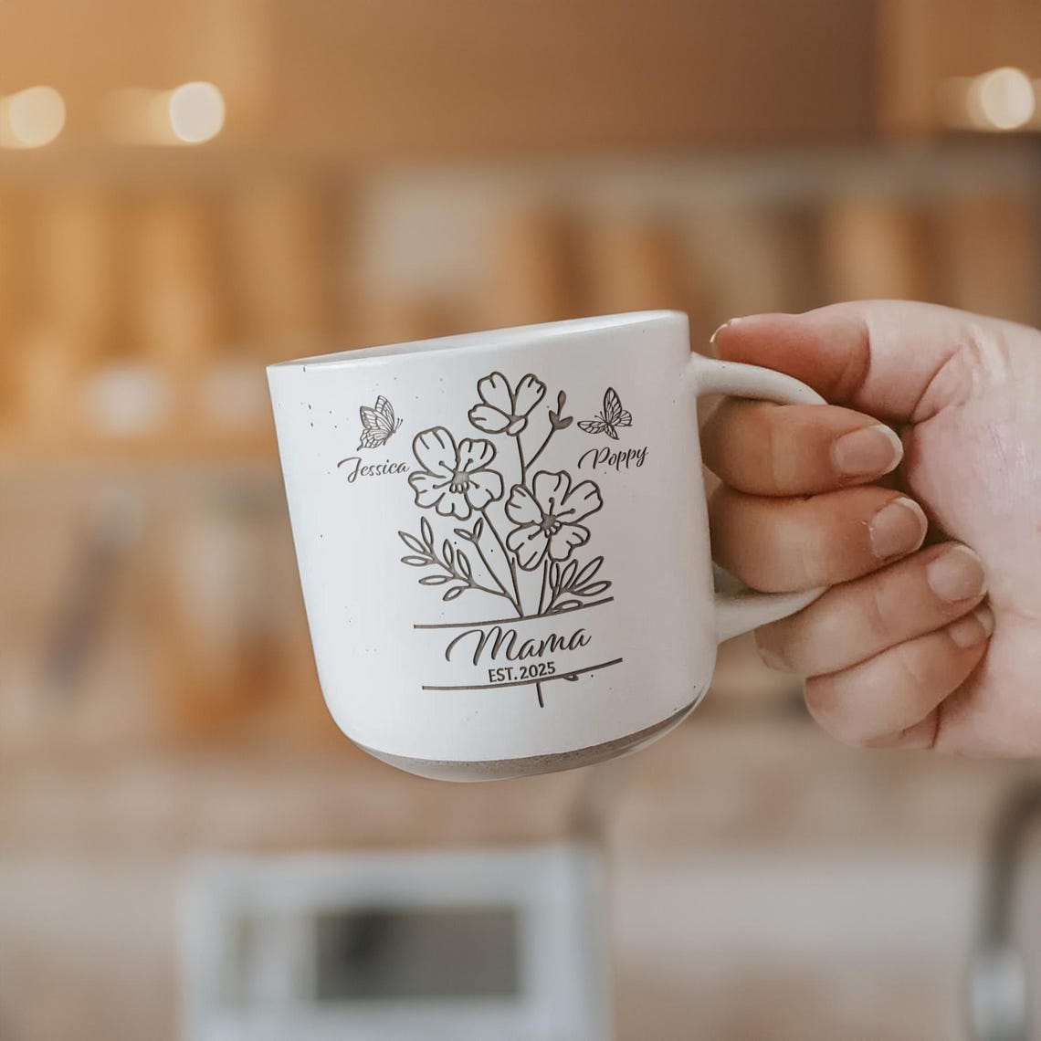 Custom Mom With Kids Names Pottery Mug, Birth Month Flowers Coffee Mug Gift for Mom, Mom Birthday Gift for Her, Mothers Day Gift for Grandma