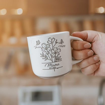 Custom Mom With Kids Names Pottery Mug, Birth Month Flowers Coffee Mug Gift for Mom, Mom Birthday Gift for Her, Mothers Day Gift for Grandma