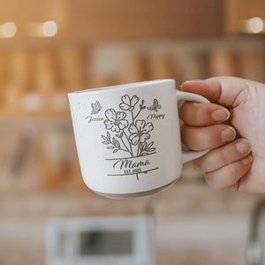 Custom Mom With Kids Names Pottery Mug, Birth Month Flowers Coffee Mug Gift for Mom, Mom Birthday Gift for Her, Mothers Day Gift for Grandma