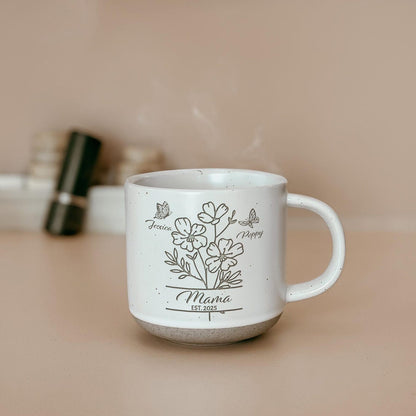 Custom Mom With Kids Names Pottery Mug, Birth Month Flowers Coffee Mug Gift for Mom, Mom Birthday Gift for Her, Mothers Day Gift for Grandma