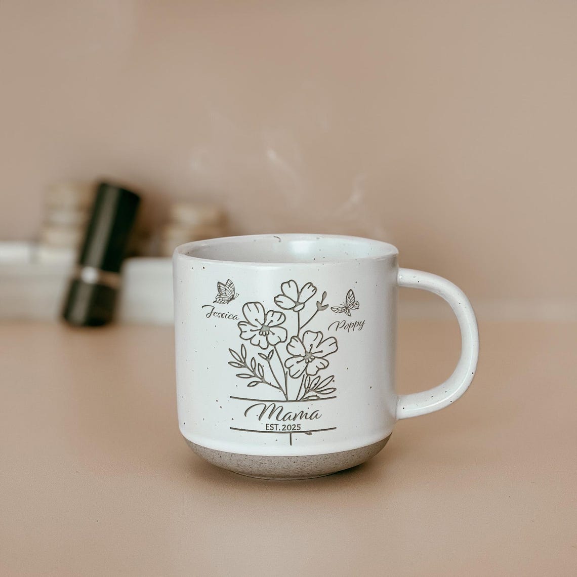 Custom Mom With Kids Names Pottery Mug, Birth Month Flowers Coffee Mug Gift for Mom, Mom Birthday Gift for Her, Mothers Day Gift for Grandma