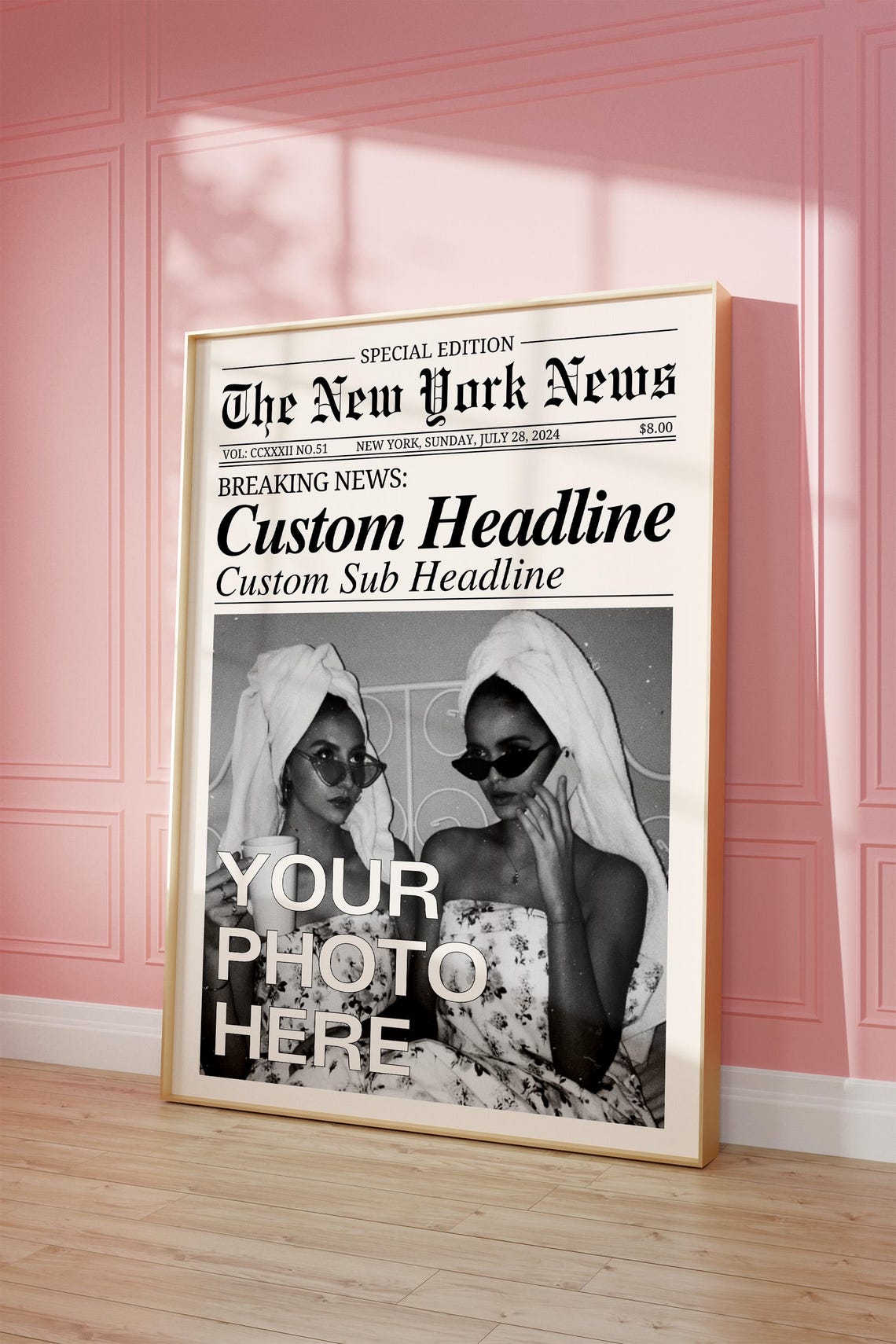 CUSTOM Newspaper Print, Personalized Best Friends Canvas, Retro Bestie Birthday Gift, BFF Poster, Friendship Gift, Girl Dorm Room Decor