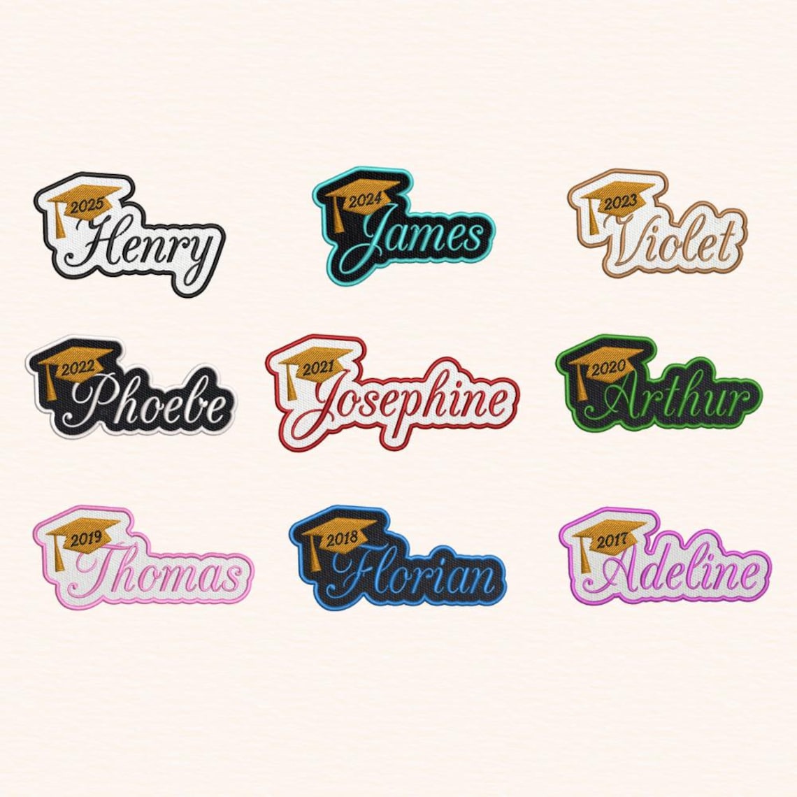 Personalized Graduation Embroidered Iron On Cap Patch, Grad 2025, Iron on, Sew on, Velcro Embroidered Contoured Felt Patch, Gift For Grad