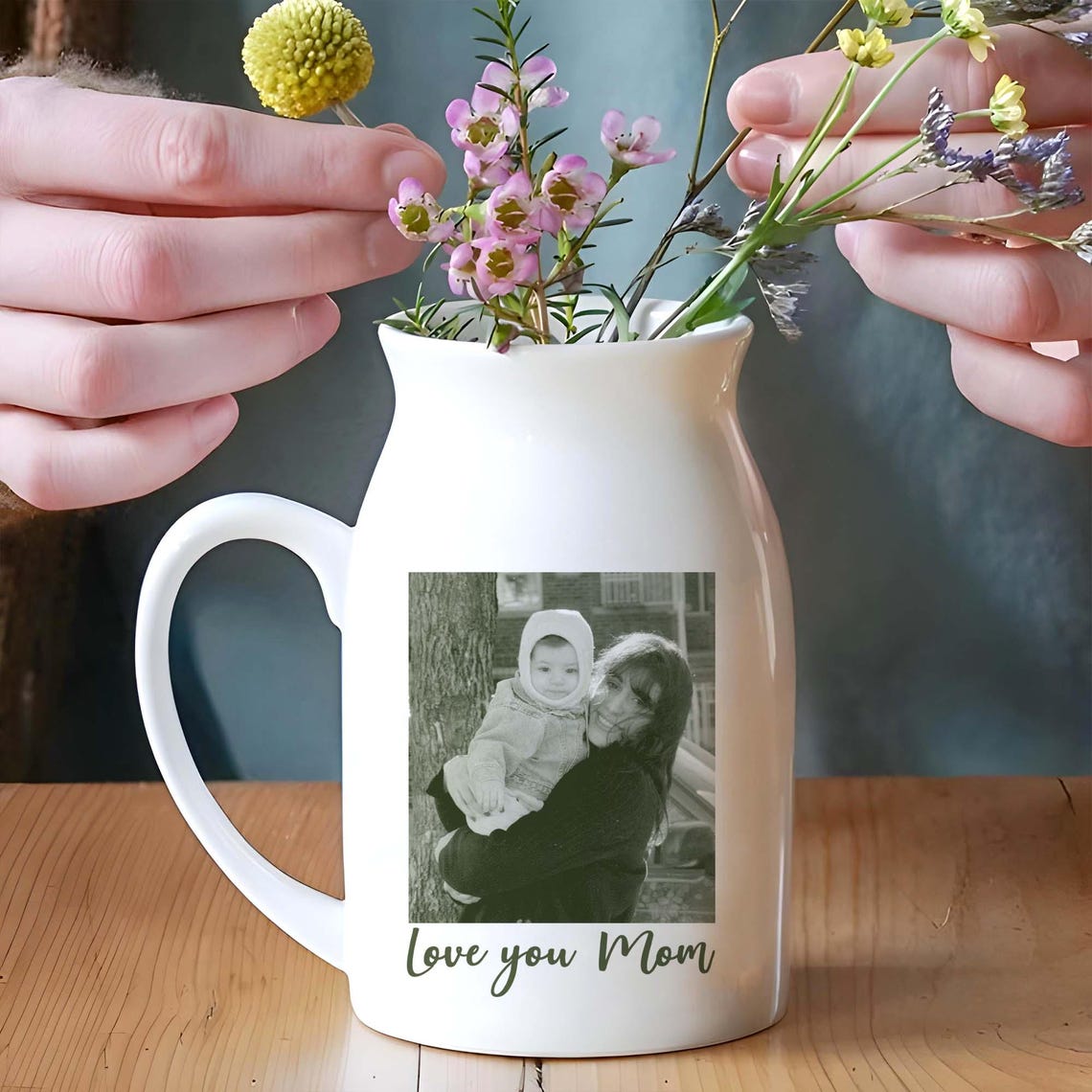 Personalised Mom Grandma Floral Ceramic Vase, Custom Photo Mother's Day Flower Vase, Mothers Day Gift, Personalized Photo Gifts, Mom Gift