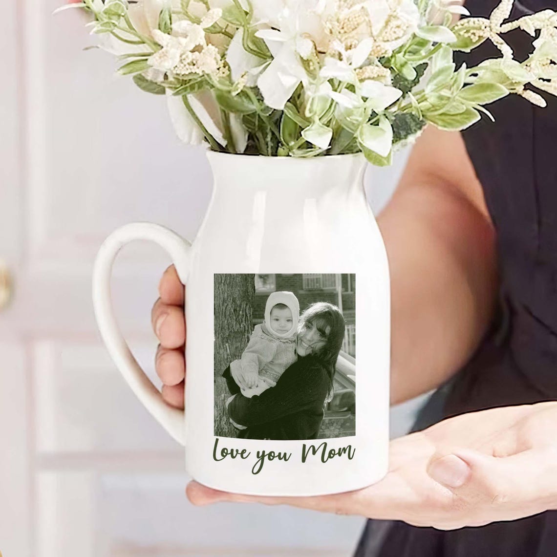 Personalised Mom Grandma Floral Ceramic Vase, Custom Photo Mother's Day Flower Vase, Mothers Day Gift, Personalized Photo Gifts, Mom Gift