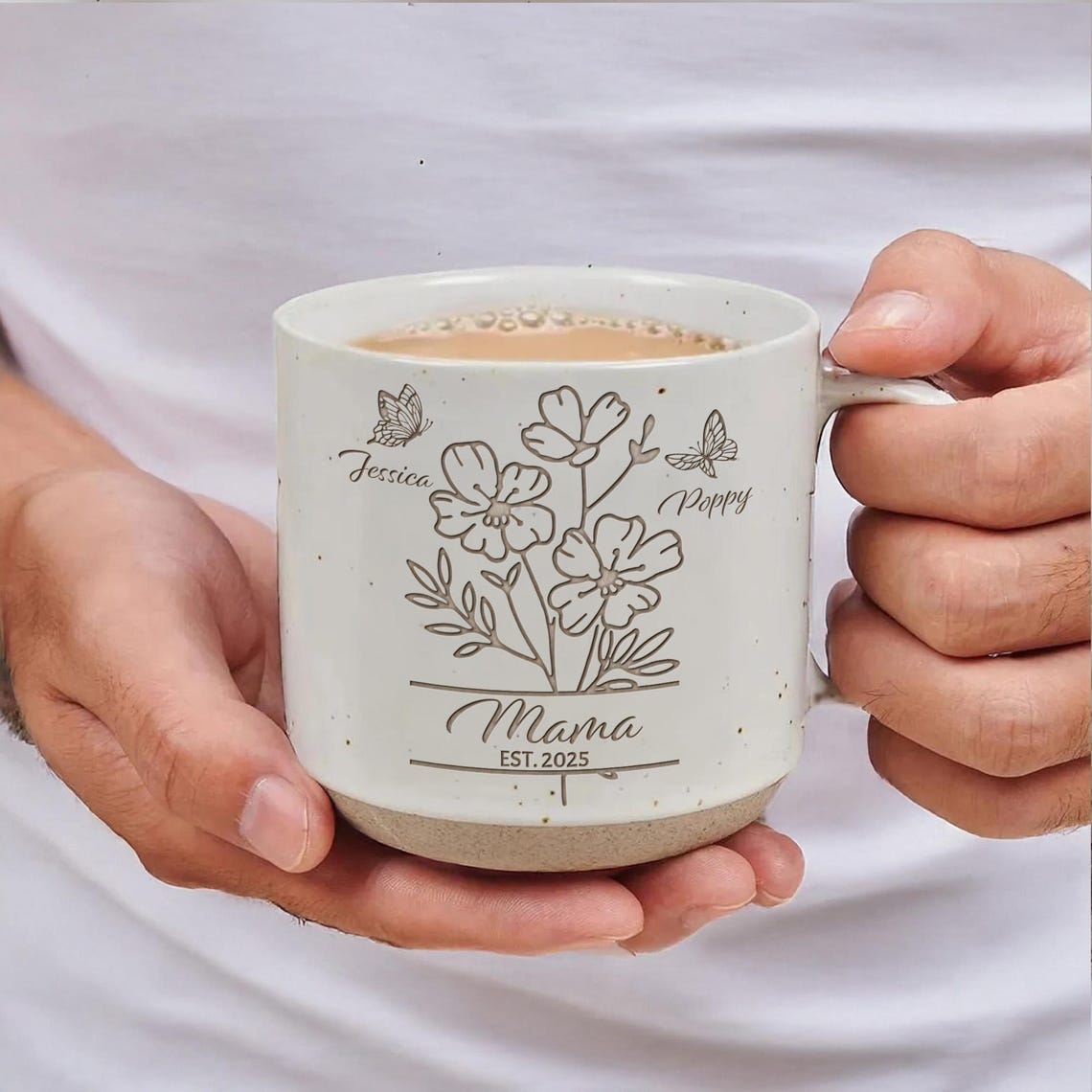 Custom Mom With Kids Names Pottery Mug, Birth Month Flowers Coffee Mug Gift for Mom, Mom Birthday Gift for Her, Mothers Day Gift for Grandma