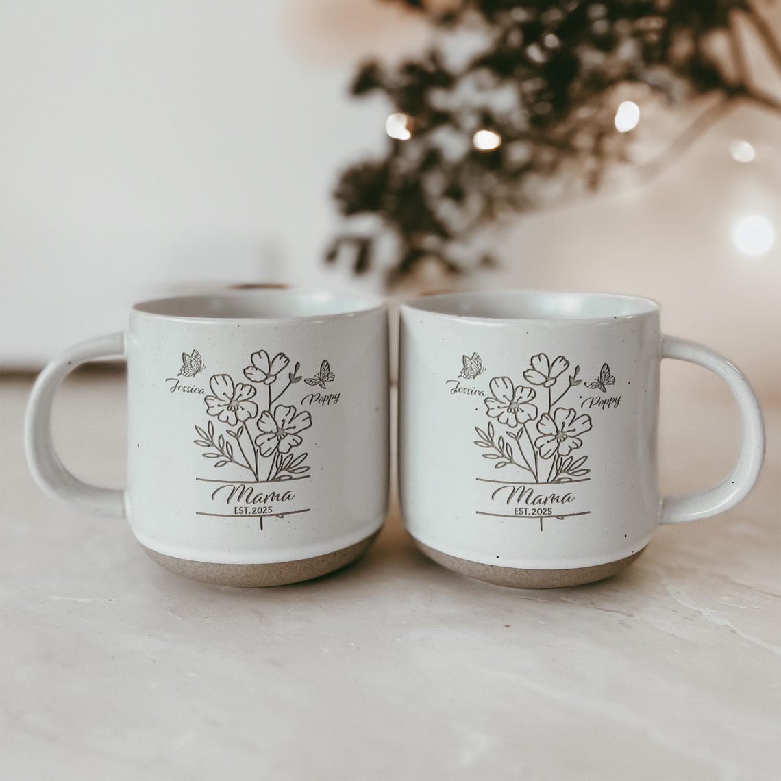 Custom Mom With Kids Names Pottery Mug, Birth Month Flowers Coffee Mug Gift for Mom, Mom Birthday Gift for Her, Mothers Day Gift for Grandma