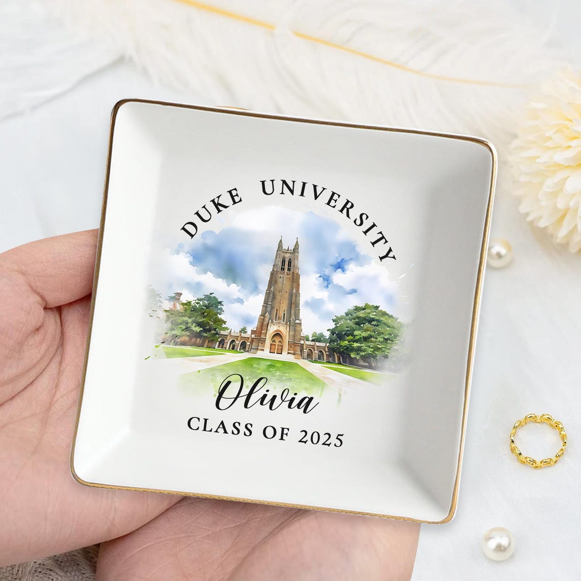 Custom University Photo Jewelry Dish, Class Of 2025, Graduation Gift For Her, Senior 2025 Gift, Personalized Trinket Dish, Grad Gift For Her