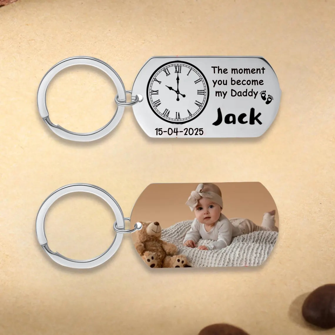 The Moment You Became My Daddy,Personalised Photo Keyring With New Born Baby Photo Gift,Gift for New Daddy Mommy,1st Father's Day Gift