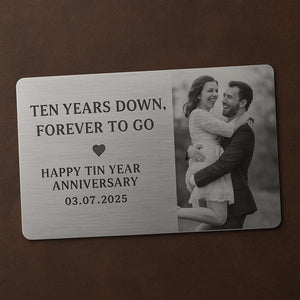 Custom Year Anniversary Wallet Card, Metal Photo Card Gift, Tin Anniversary for Husband or Wife, Forever Love Keepsake