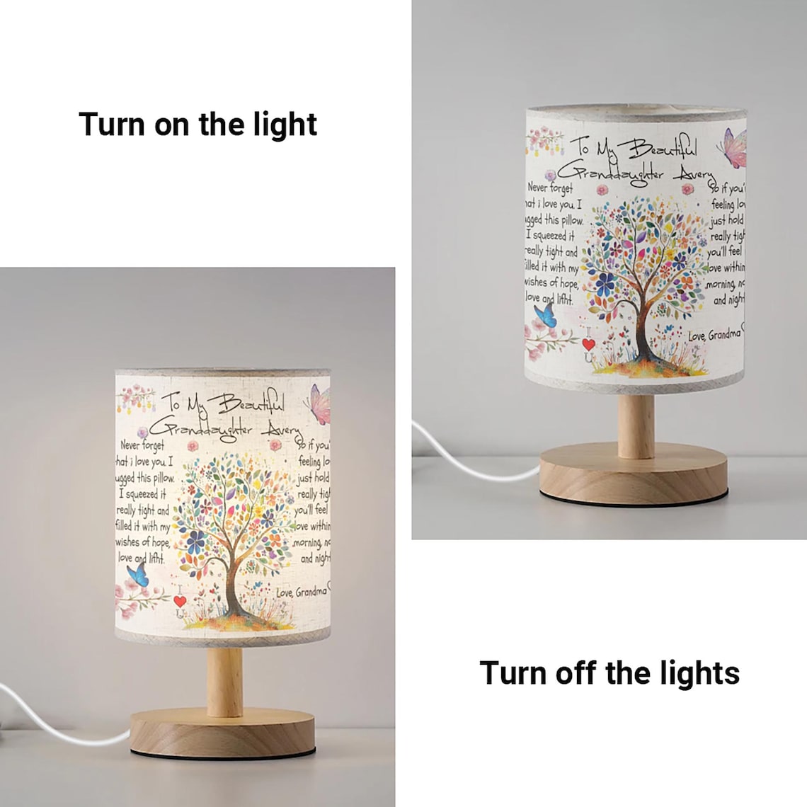 Customized Fabric Lamp To my granddaughter Color Tree, Gift for granddaughter birthday, from grandma for granddaughter