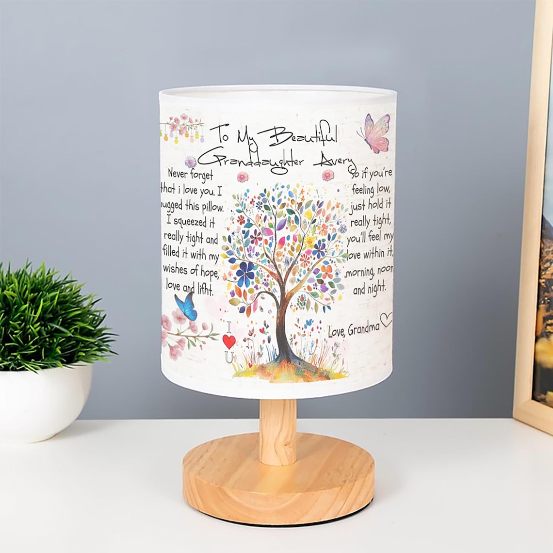Customized Fabric Lamp To my granddaughter Color Tree, Gift for granddaughter birthday, from grandma for granddaughter