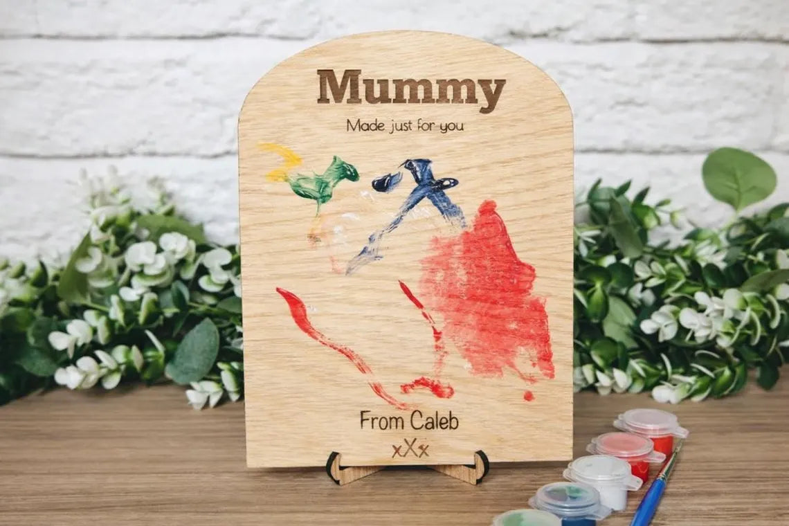 Children's Artwork Wooden Plaque, Kid Drawing Gift, Personalised Gift for Her, Mum Birthday Gift From Daughter, Mummy Sentimental Gift Idea (No paints and a paintbrush)