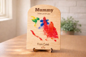 Children's Artwork Wooden Plaque, Kid Drawing Gift, Personalised Gift for Her, Mum Birthday Gift From Daughter, Mummy Sentimental Gift Idea (No paints and a paintbrush)