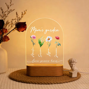 Custom Grandma's Garden Night Light, Birth Flower Lamp with Kid's Names, Mother's Day Gift, Gift for Grandma, Family Memorial Decor