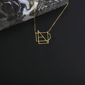 Graduation Gift Name Necklace, Custom Name Initials Monogram Name Necklace, Geometric Name Necklace Hidden Message Pendant