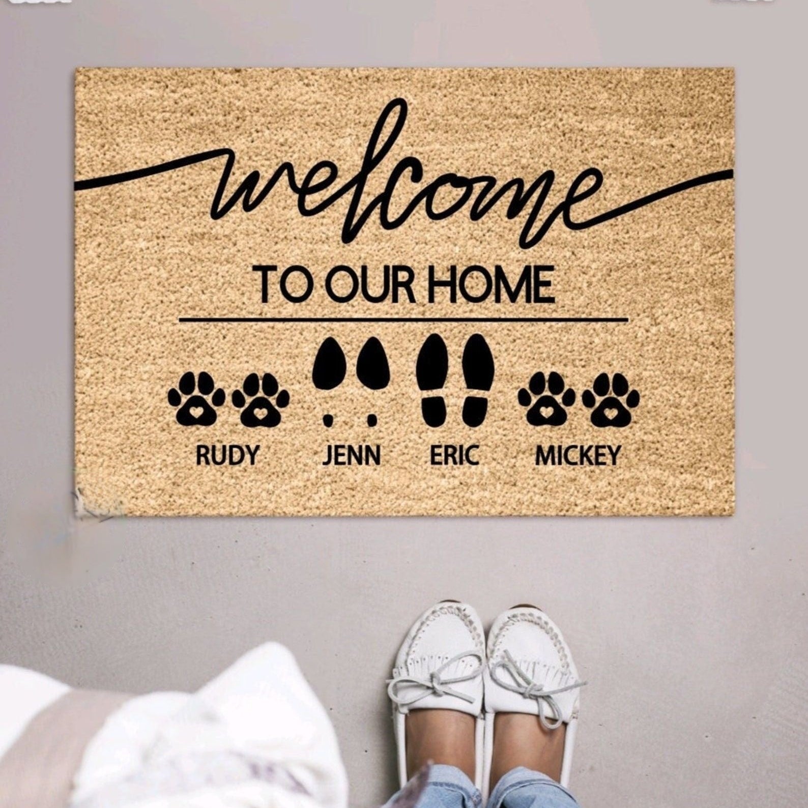 Custom Family & Pet Name Welcome Mat | Custom Names Doormat | Welcome Mat | Housewarming Gift | Pet Lover Gift | New Home Closing Gift