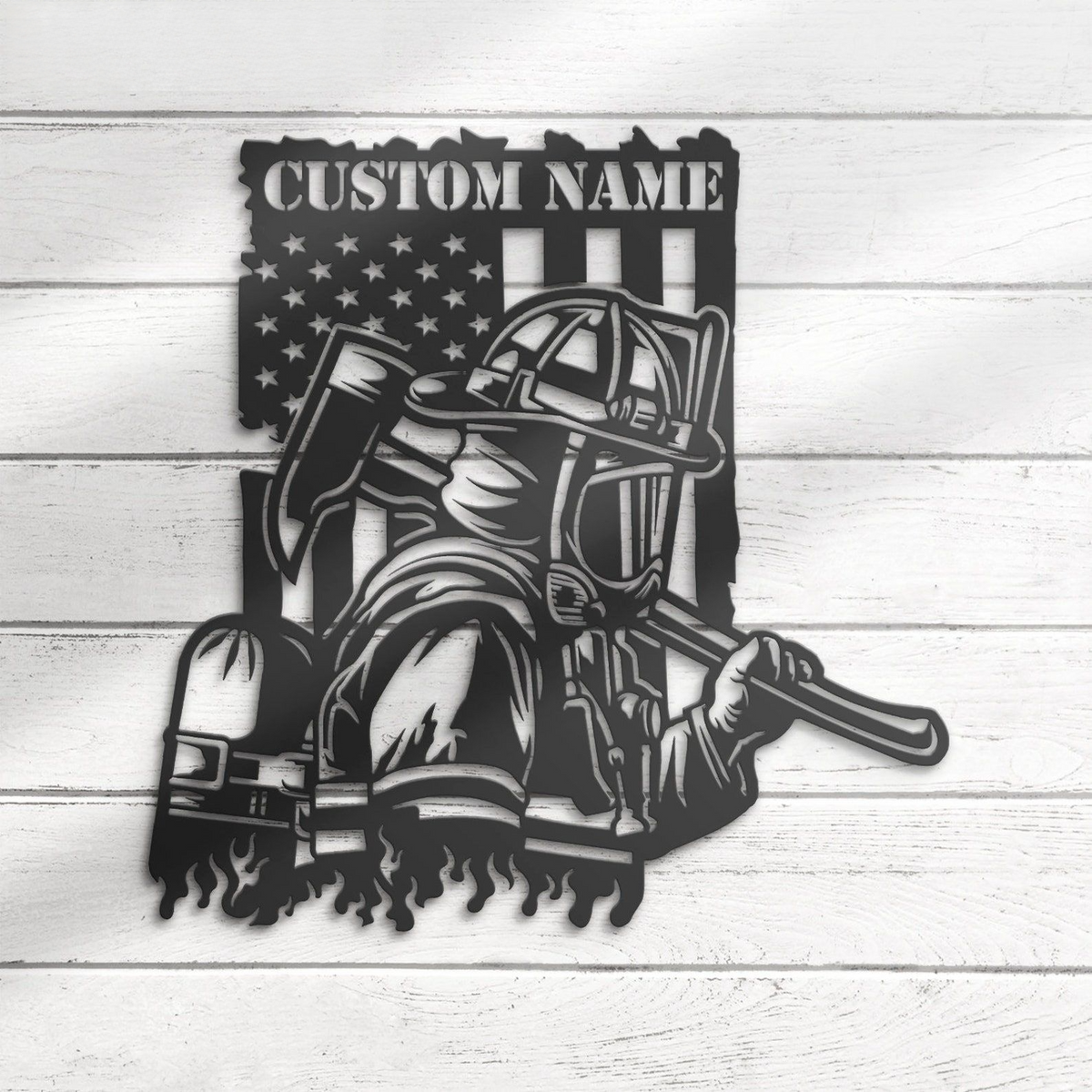 Custom Firefighter US Flag Metal Wall Art LED Light Personalized USA Fireman Name Sign Home Decor Fire Department Decoration Birthday Xmas