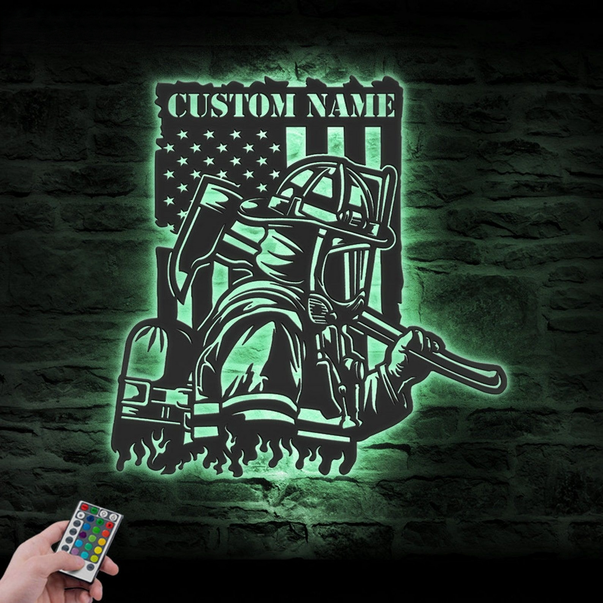 Custom Firefighter US Flag Metal Wall Art LED Light Personalized USA Fireman Name Sign Home Decor Fire Department Decoration Birthday Xmas