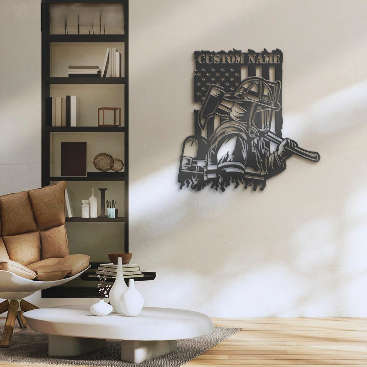 Custom Firefighter US Flag Metal Wall Art LED Light Personalized USA Fireman Name Sign Home Decor Fire Department Decoration Birthday Xmas