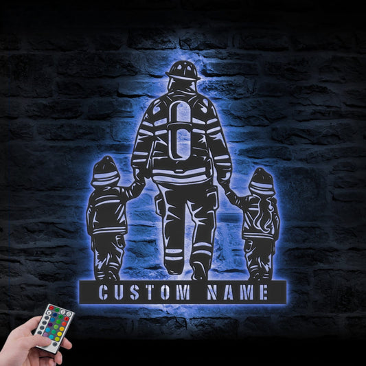 Custom Daughter Father Son Firefighter Metal Wall Art LED Light Personalized Fireman Name Sign Home Decor Fire Department Nursery Decoration