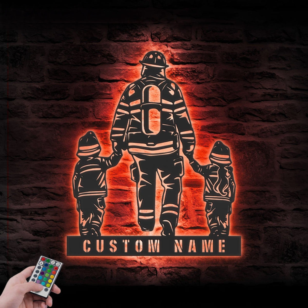Custom Daughter Father Son Firefighter Metal Wall Art LED Light Personalized Fireman Name Sign Home Decor Fire Department Nursery Decoration