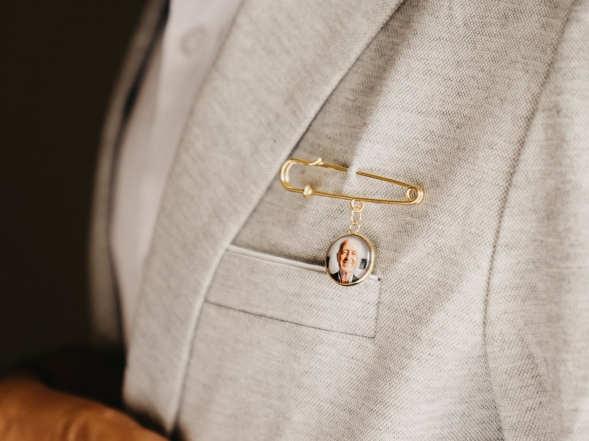 Gift For Groom From Bride on Wedding Day, Custom Photo Boutonniere Lapel Pin, Father of the Groom or Bride Gift