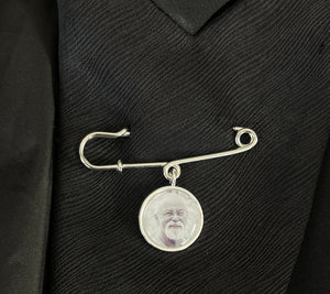 Memorial Photo Lapel Pin Gift for groom from bride has picture on front and a personalized message on the back for 1, 2 , 3 , 4 or 5 charms