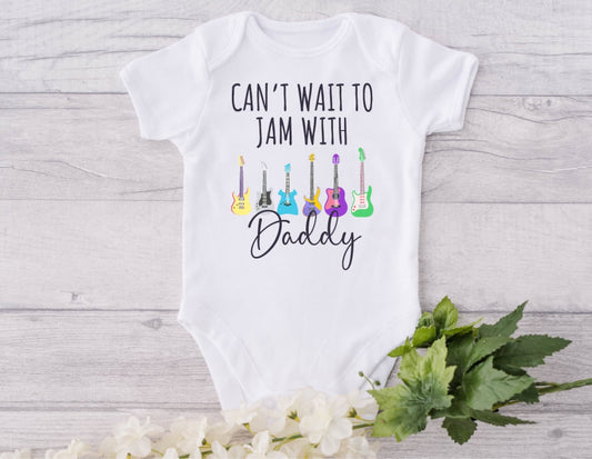 Jam With Daddy Baby Bodysuit, Baby Guitar Rock Music Bodysuit, Funny Dad Baby Bodysuit, Cute Baby Guitars Bodysuit,Rock Music Daddy Bodysuit