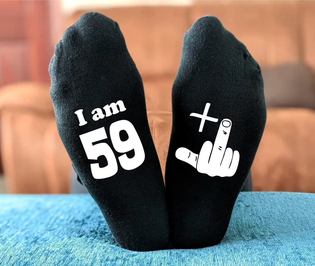 Funny Rude 50th Birthday Socks - 18th 21st 30th 40th 50th 60th - 49+1 Middle Finger - Men's and Ladies Birthday Gift - Novelty Joke Gift