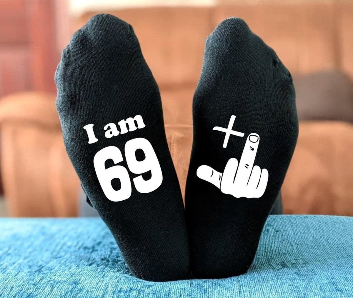Funny Rude 50th Birthday Socks - 18th 21st 30th 40th 50th 60th - 49+1 Middle Finger - Men's and Ladies Birthday Gift - Novelty Joke Gift