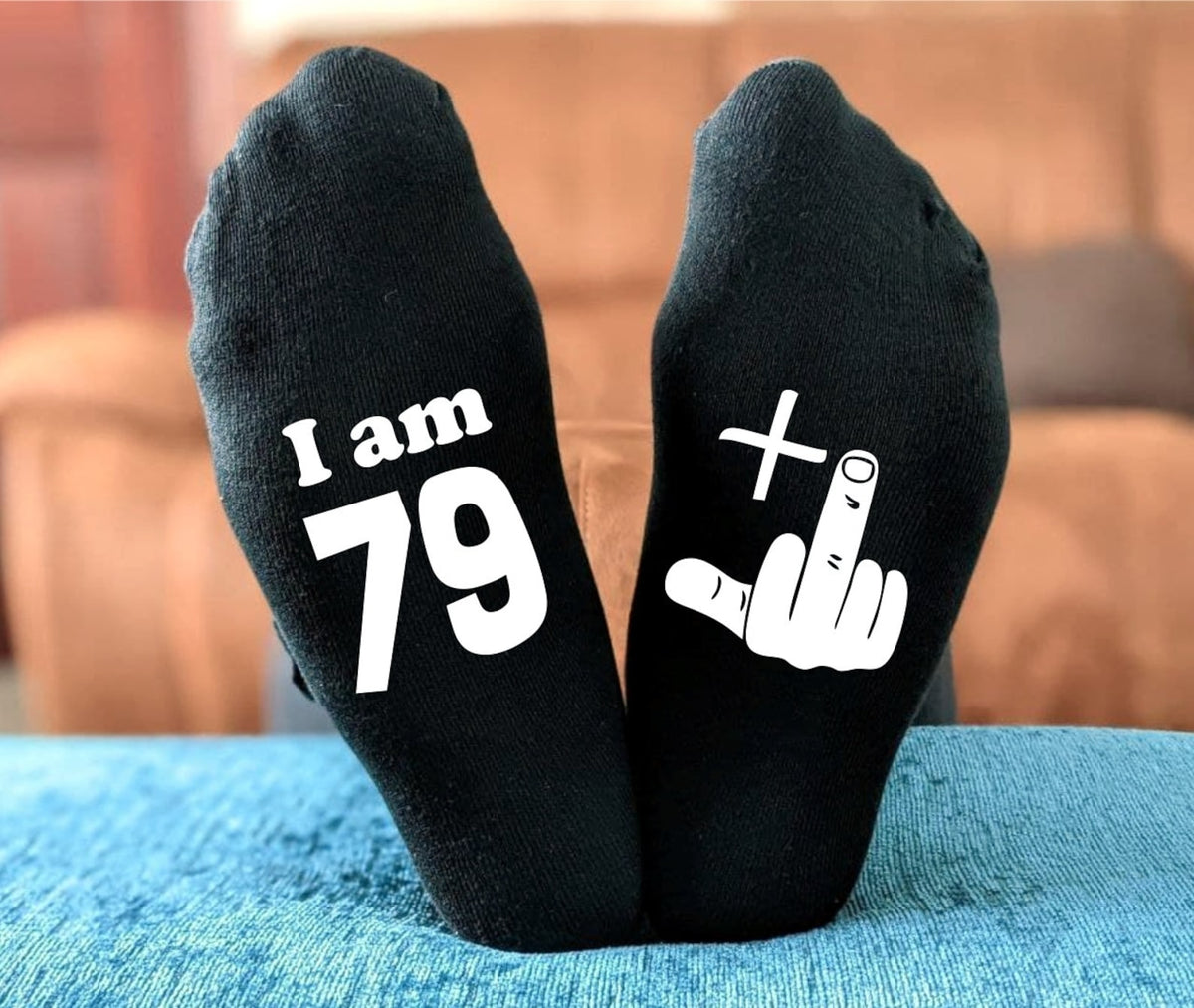 Funny Rude 50th Birthday Socks - 18th 21st 30th 40th 50th 60th - 49+1 Middle Finger - Men's and Ladies Birthday Gift - Novelty Joke Gift