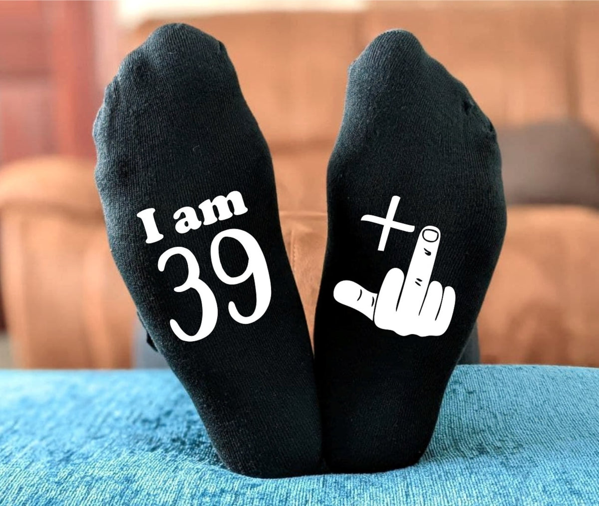 Funny Rude 50th Birthday Socks - 18th 21st 30th 40th 50th 60th - 49+1 Middle Finger - Men's and Ladies Birthday Gift - Novelty Joke Gift
