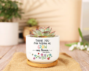 Personalized Teacher Gift Thank You Teacher Ceramic Plant Pot Mini Planter Flower Pot End Of Year Appreciation Gift for Teacher 2-Side Print