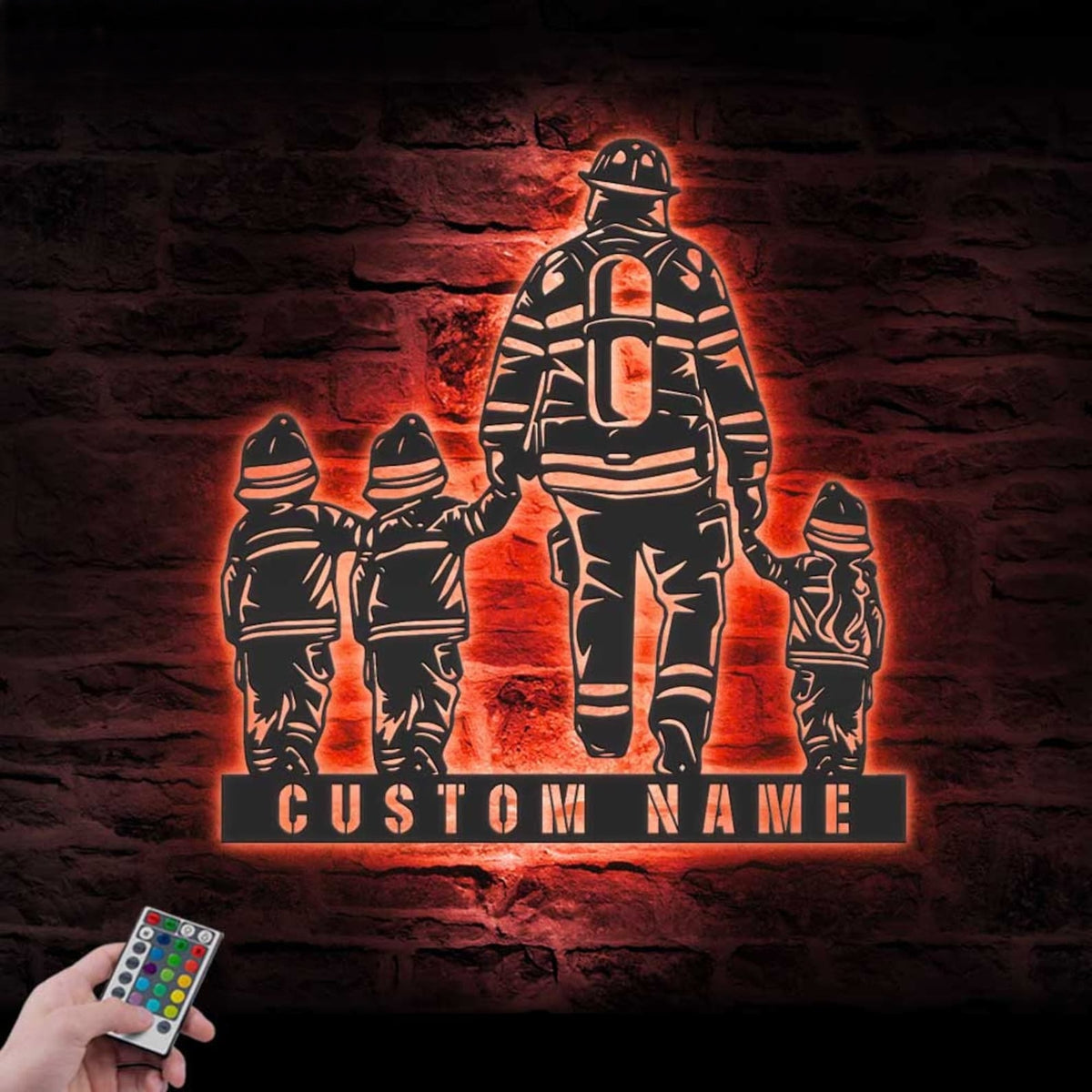 Custom Daughter Father Son Firefighter Metal Wall Art LED Light Personalized Fireman Name Sign Home Decor Fire Department Nursery Decoration