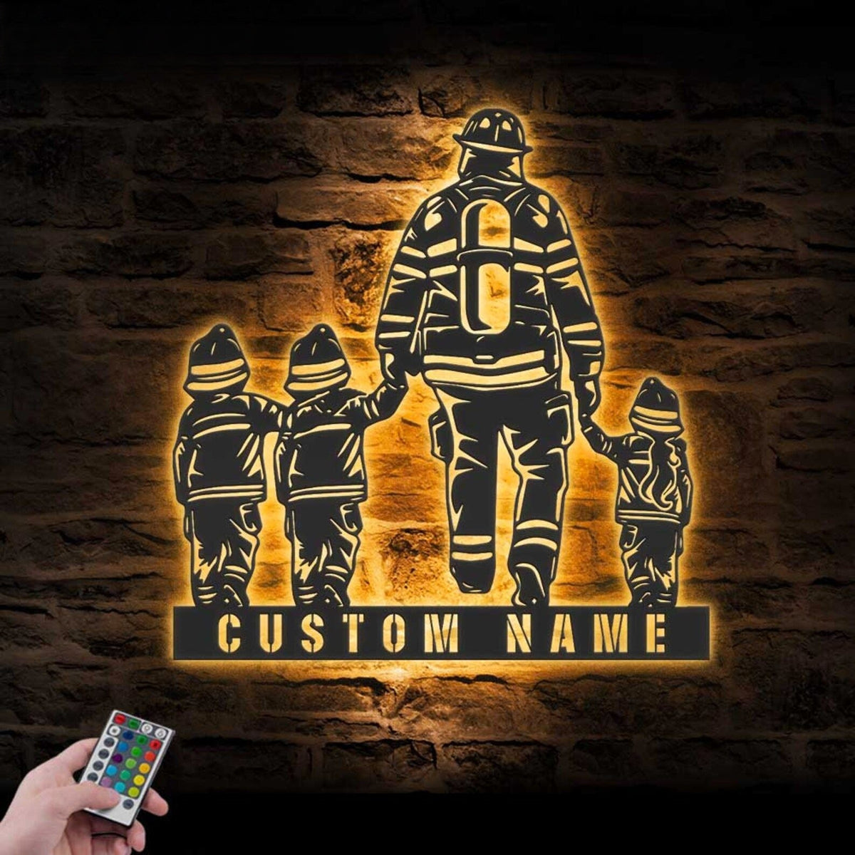 Custom Daughter Father Son Firefighter Metal Wall Art LED Light Personalized Fireman Name Sign Home Decor Fire Department Nursery Decoration