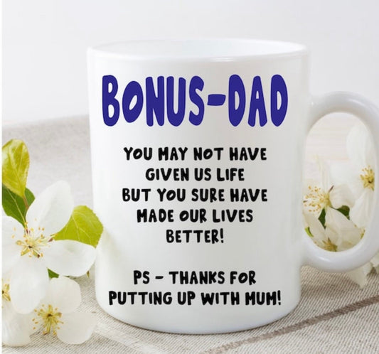 Bonus-Dad stepdad step-dad Father s Day funny mug cup birthday present Christmas gift