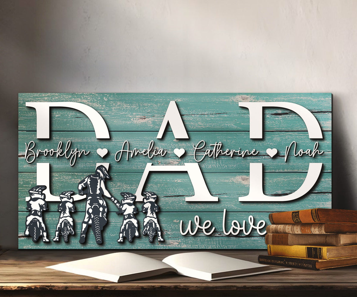 Custom Motocross Biker Dad Kid Son Daughter Name Wood Sign Personalized Father Day Grandpa Dirt Bike Rider Dirtbike Gift Home Wooden Decor