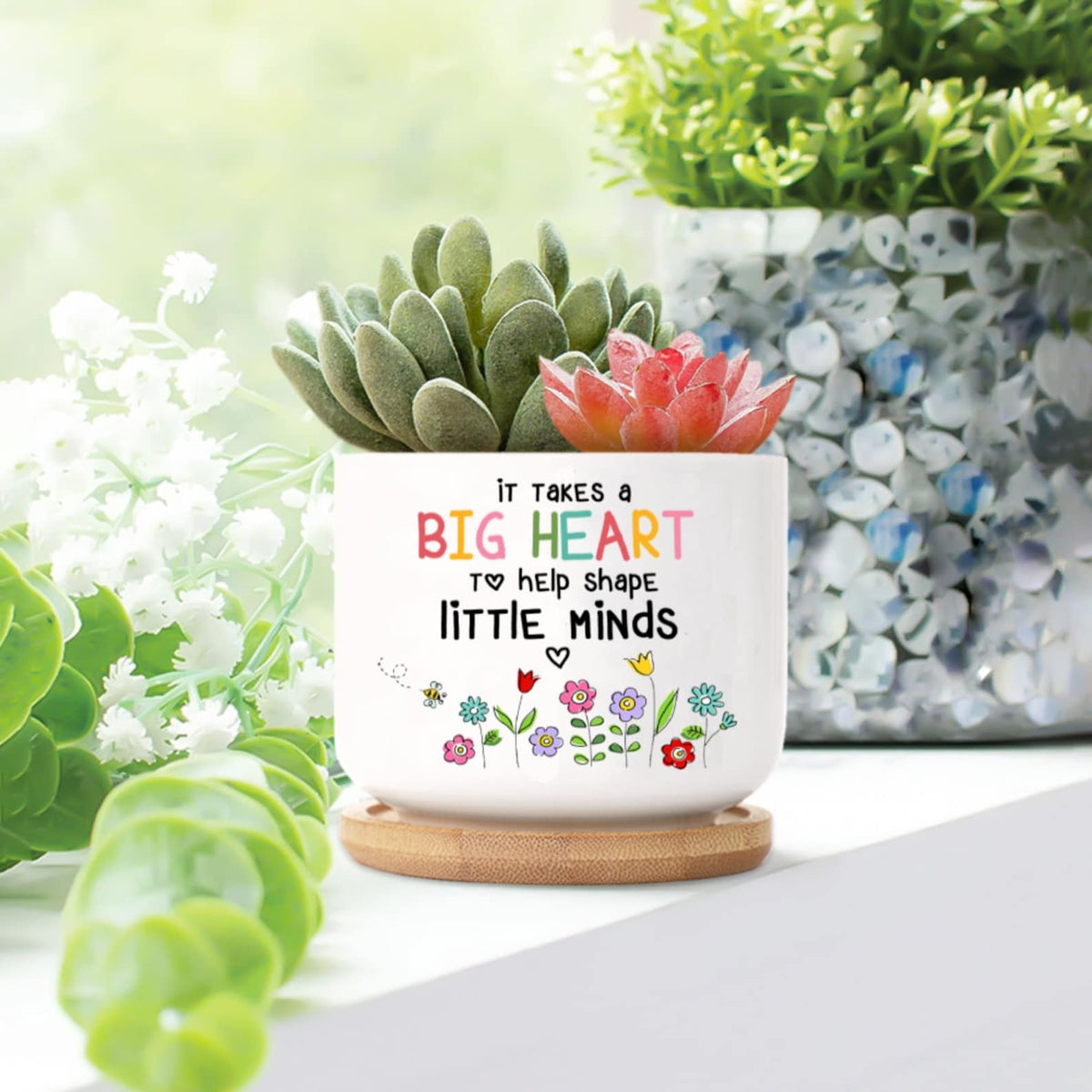 Personalized Teacher Gift Thank You Teacher Ceramic Plant Pot Mini Planter Flower Pot End Of Year Appreciation Gift for Teacher 2-Side Print