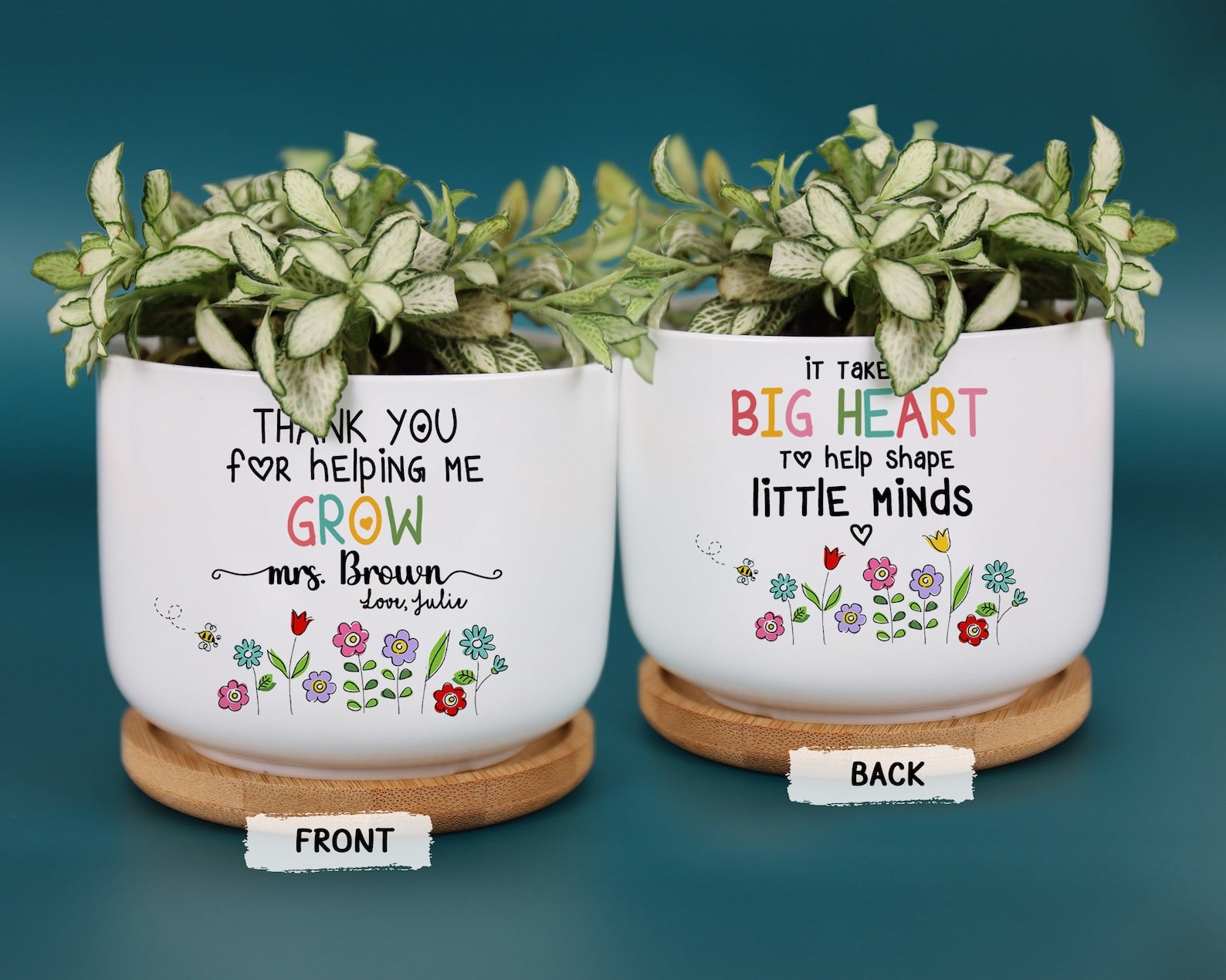 Personalized Teacher Gift Thank You Teacher Ceramic Plant Pot Mini Planter Flower Pot End Of Year Appreciation Gift for Teacher 2-Side Print