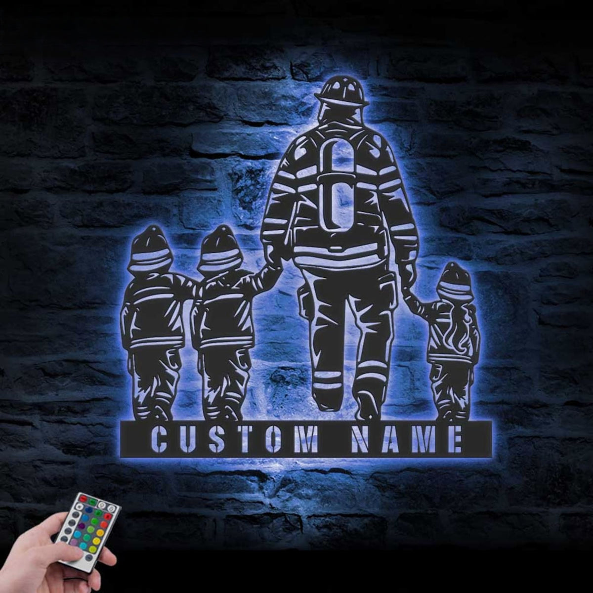 Custom Daughter Father Son Firefighter Metal Wall Art LED Light Personalized Fireman Name Sign Home Decor Fire Department Nursery Decoration