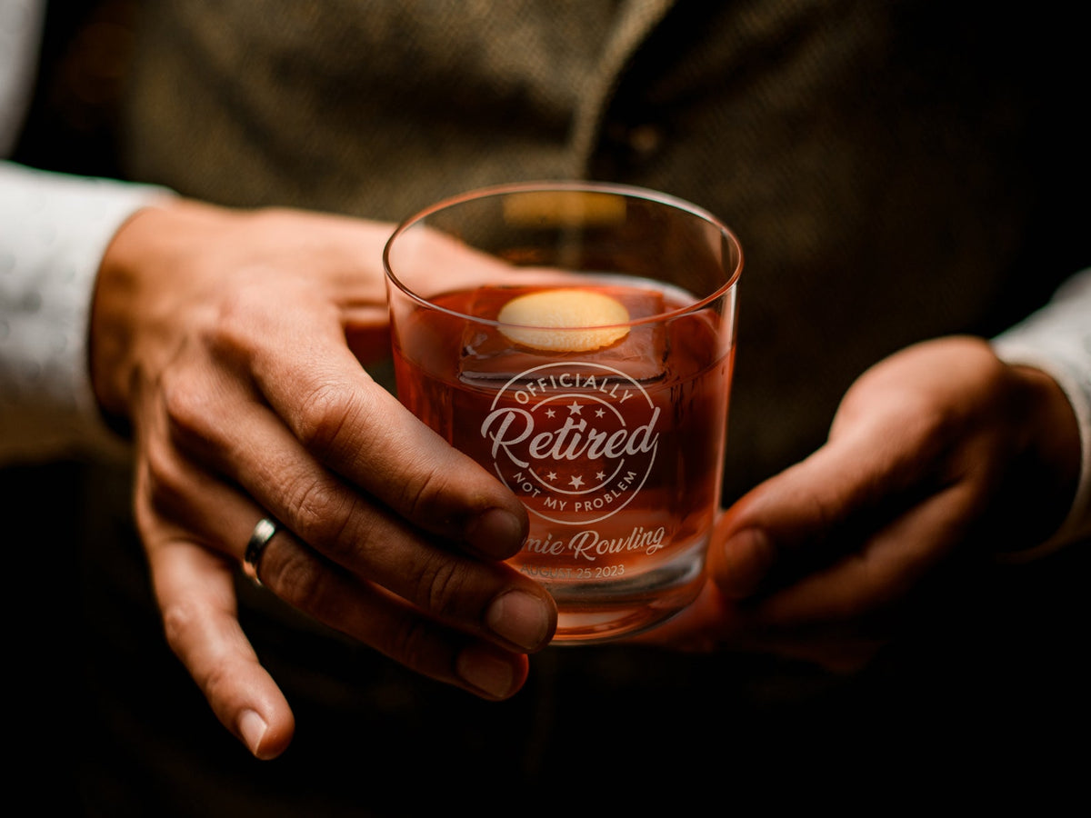 Retirement Gifts For Men, Engraved Retirement Crystal Whiskey Glass Gift, Retirement Whiskey Glasses, Dad Retirement Cocktail Glass