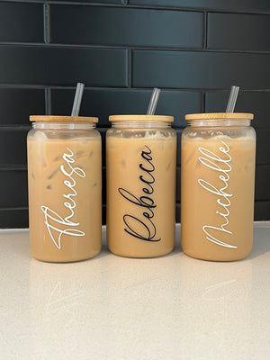 Bridesmaid Gift, Customized Glass Tumbler, Iced Coffee Tumbler, Maid Of Honor Gift, Bachelorette Party, 16oz Glass Cup, Bridesmaid Proposal