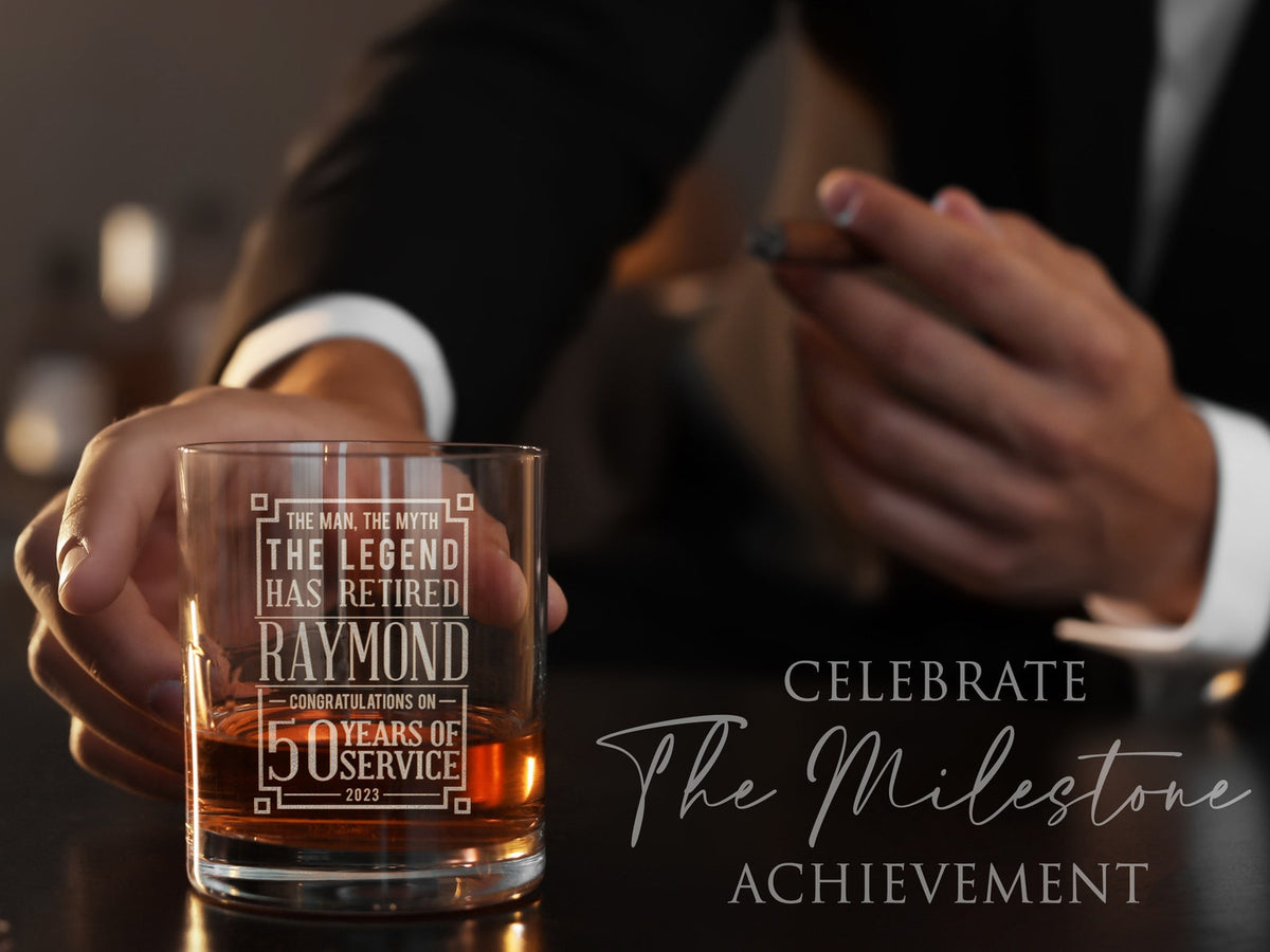 Retirement Gifts For Men, Engraved Retirement Crystal Whiskey Glass Gift, Retirement Whiskey Glasses, Dad Retirement Cocktail Glass