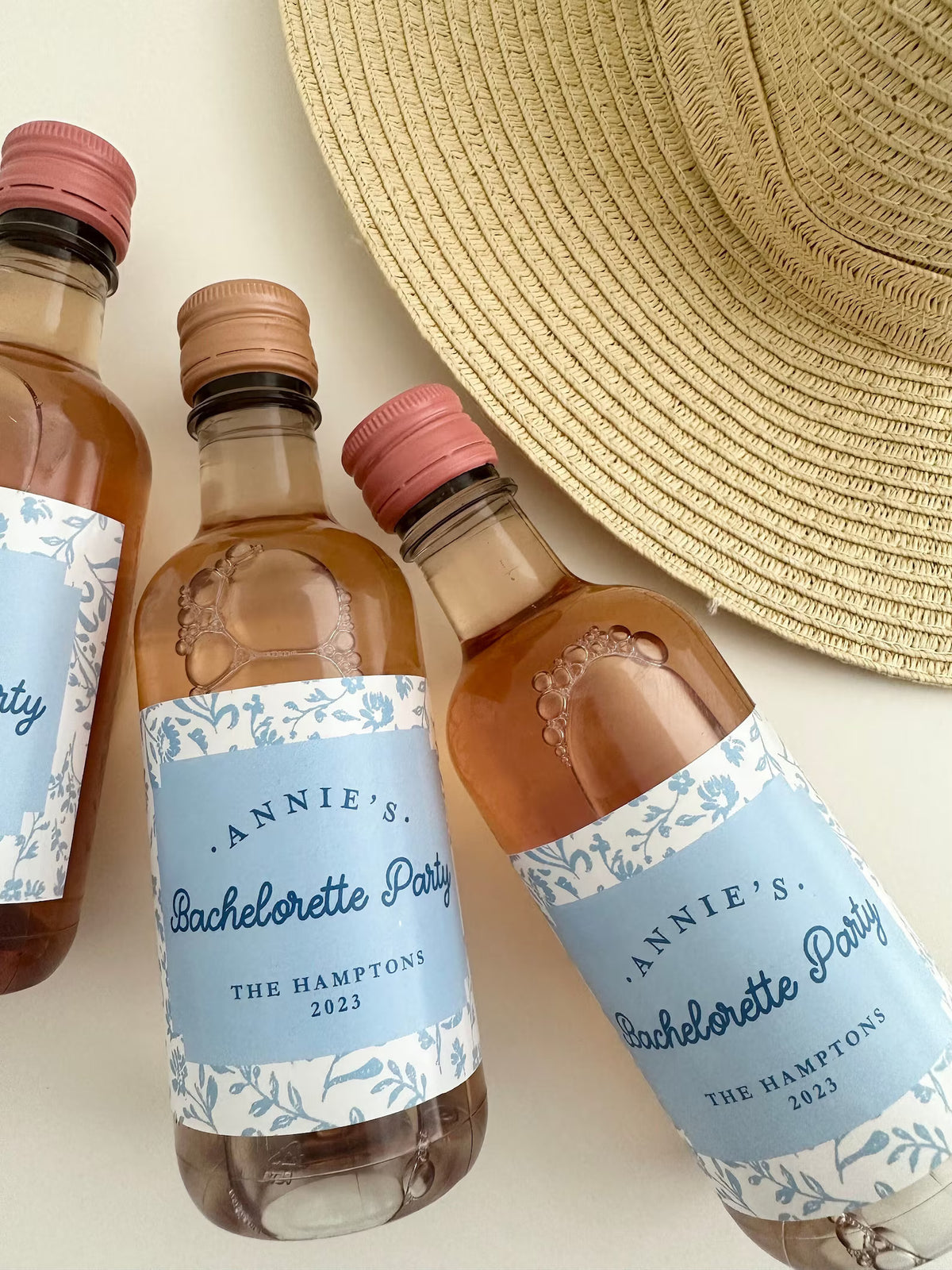 Bachelorette Party Coastal Grandmother Blue Floral Wine or Champagne Labels Last Toast on the Coast something blue shower