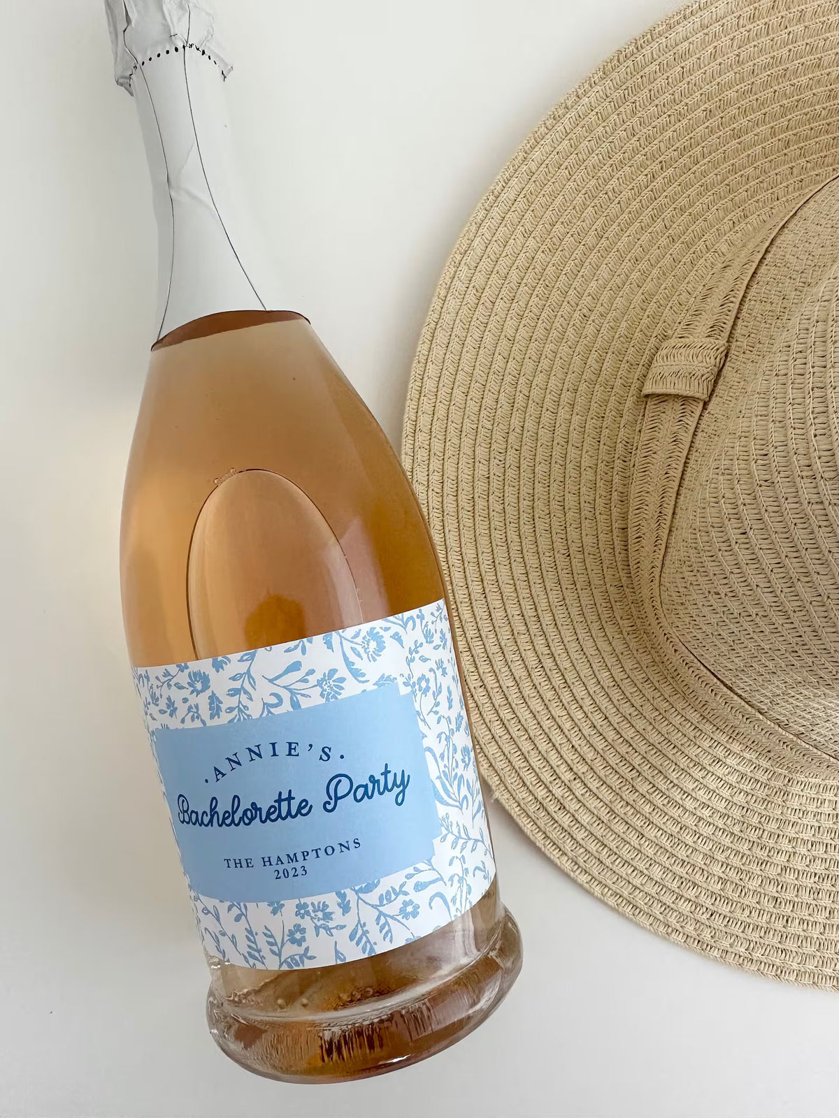 Bachelorette Party Coastal Grandmother Blue Floral Wine or Champagne Labels Last Toast on the Coast something blue shower